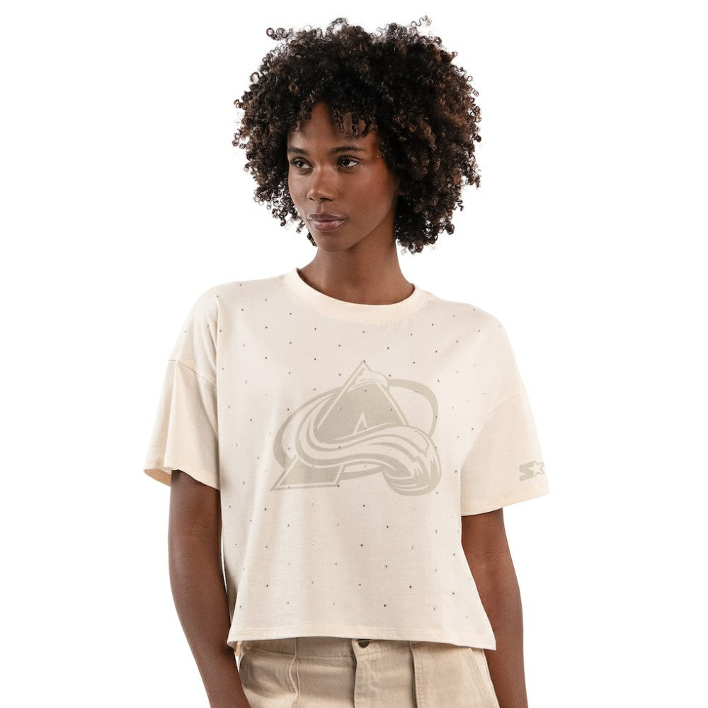 Colorado Avalanche - Starter Women's Rhinestone Sprinkle Boxy Cropped T-Shirt Cream