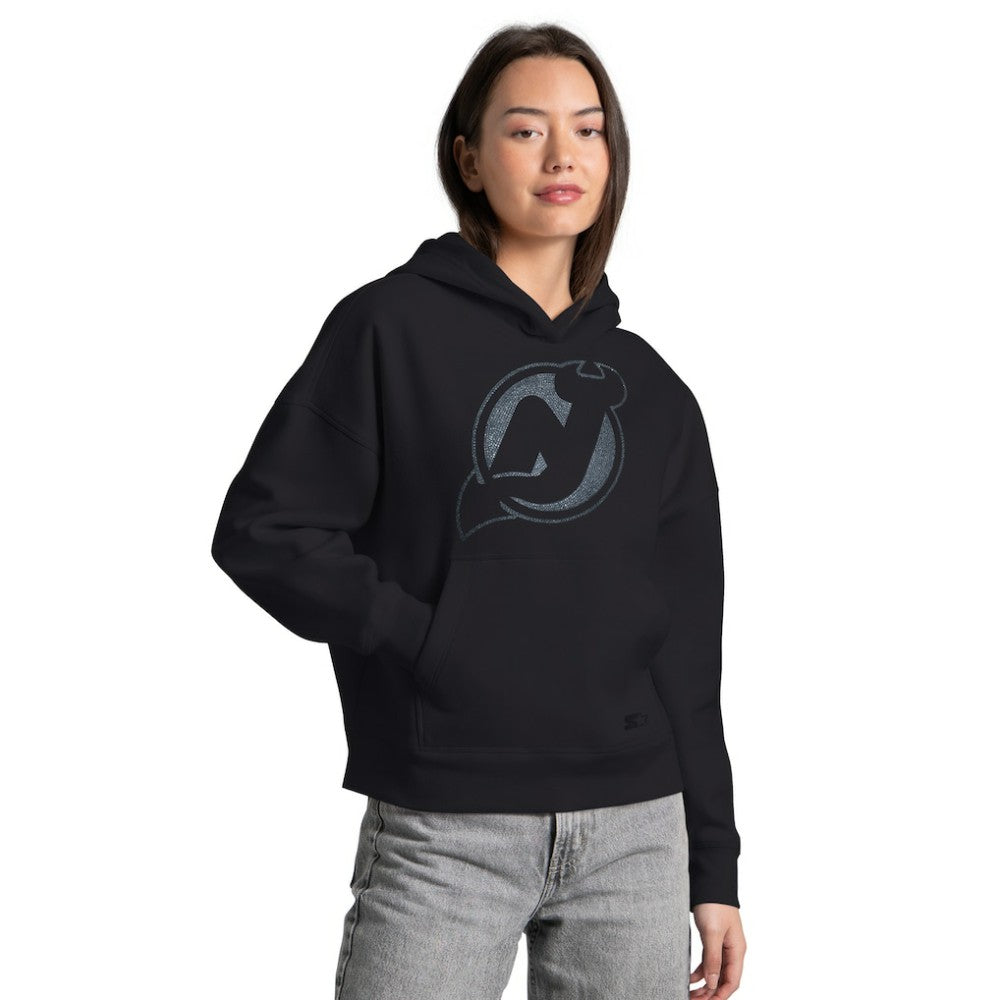 New Jersey Devils - Starter Women's Rhinestone Relaxed Hoodie Black