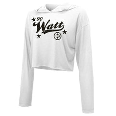 T.J. Watt Pittsburgh Steelers Majestic Threads Women's Glitter Wordmark Hoodie White - NFL