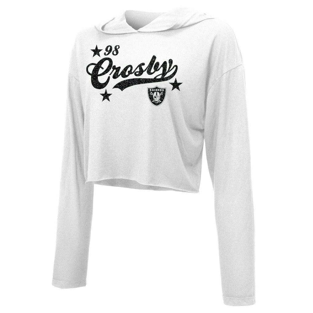 Maxx Crosby Las Vegas Raiders Majestic Threads Women's Glitter Wordmark Hoodie White - NFL