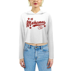 Patrick Mahomes Kansas City Chiefs Majestic Threads Women's Glitter Wordmark Hoodie White - NFL