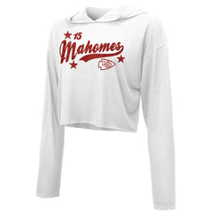 Patrick Mahomes Kansas City Chiefs Majestic Threads Women's Glitter Wordmark Hoodie White - NFL