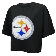 T.J. Watt Pittsburgh Steelers Majestic Threads Women's Swarovski Crystals Boxy Cropped Name & Number T-Shirt Black - NFL