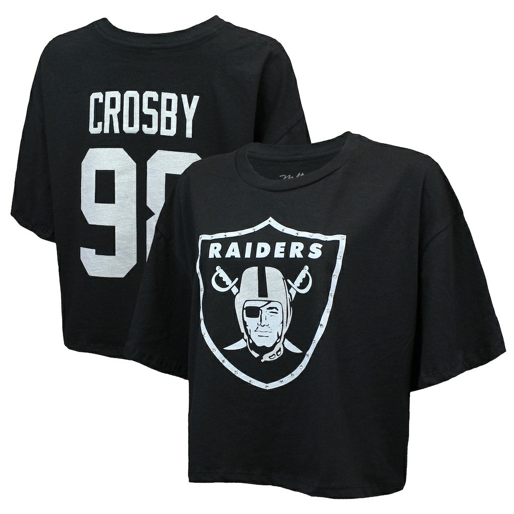 Maxx Crosby Las Vegas Raiders Majestic Threads Women's Swarovski Crystals Boxy Cropped Name & Number T-Shirt Black - NFL