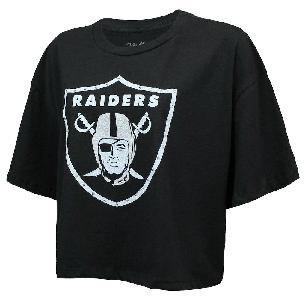 Maxx Crosby Las Vegas Raiders Majestic Threads Women's Swarovski Crystals Boxy Cropped Name & Number T-Shirt Black - NFL