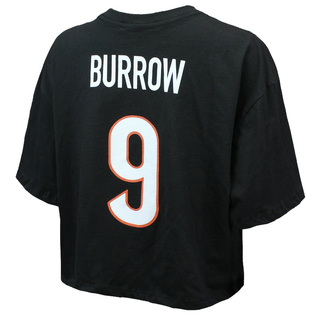 Joe Burrow Cincinnati Bengals Majestic Threads Women's Swarovski Crystals Boxy Cropped Name & Number T-Shirt Black - NFL