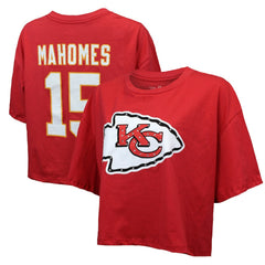 Patrick Mahomes Kansas City Chiefs Majestic Threads Women's Swarovski Crystals Boxy Cropped Name & Number T-Shirt Red - NFL