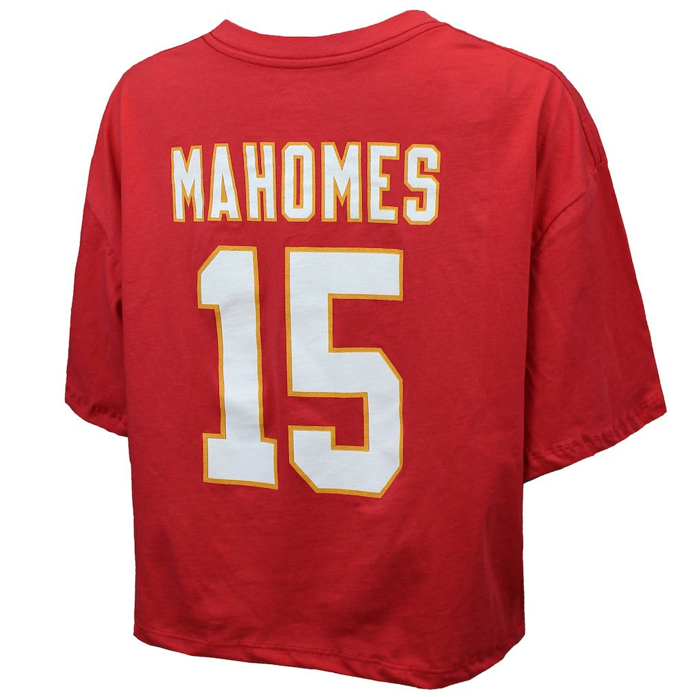Patrick Mahomes Kansas City Chiefs Majestic Threads Women's Swarovski Crystals Boxy Cropped Name & Number T-Shirt Red - NFL