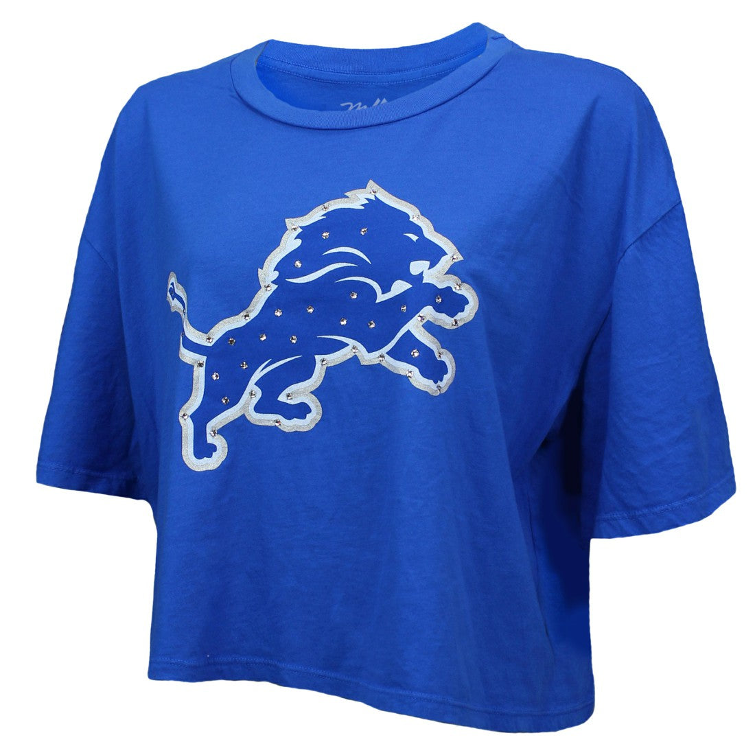 Aidan Hutchinson Detroit Lions Majestic Threads Women's Swarovski Crystals Boxy Cropped Name & Number T-Shirt Blue - NFL