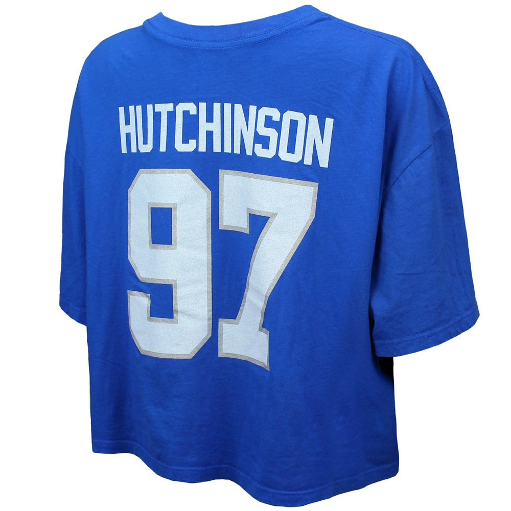 Aidan Hutchinson Detroit Lions Majestic Threads Women's Swarovski Crystals Boxy Cropped Name & Number T-Shirt Blue - NFL