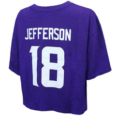 Justin Jefferson Minnesota Vikings Majestic Threads Women's Swarovski Crystals Boxy Cropped Name & Number T-Shirt Purple - NFL