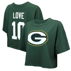 Jordan Love Green Bay Packers Majestic Threads Women's Swarovski Crystals Boxy Cropped Name & Number T-Shirt Green - NFL