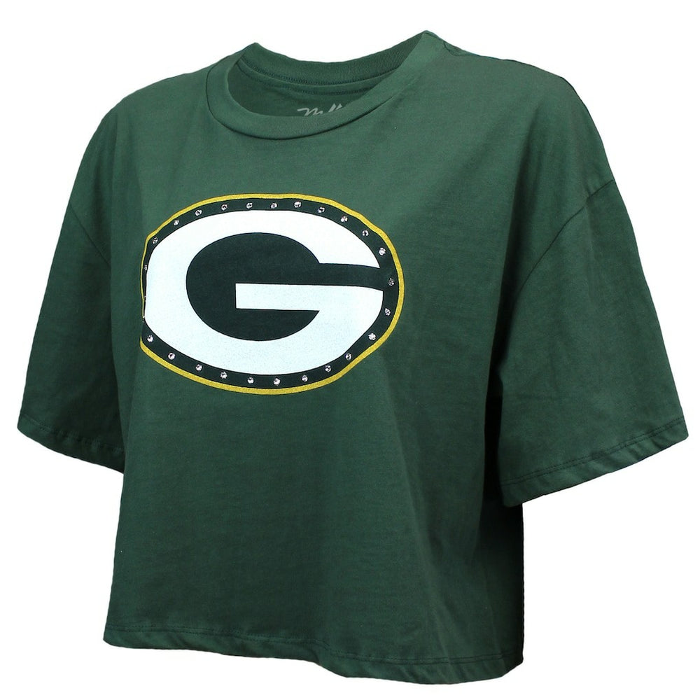 Jordan Love Green Bay Packers Majestic Threads Women's Swarovski Crystals Boxy Cropped Name & Number T-Shirt Green - NFL