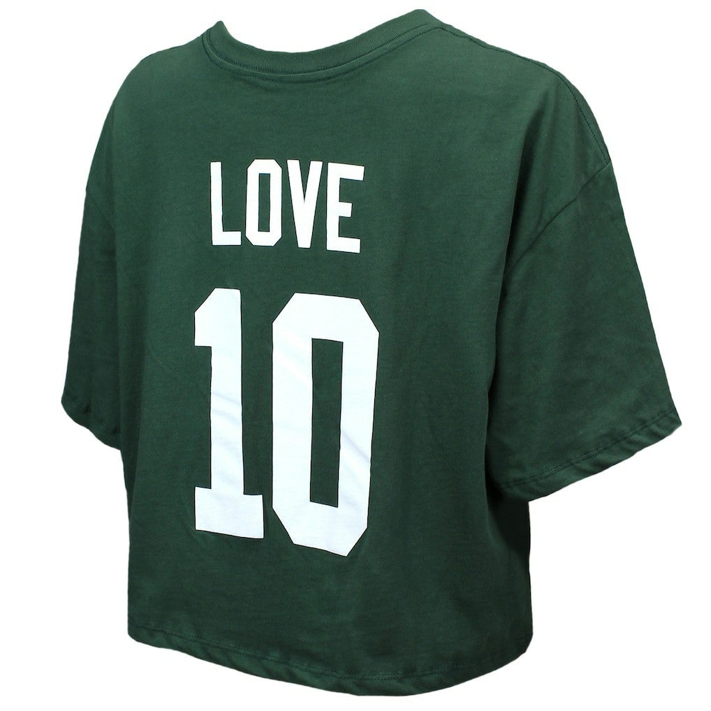 Jordan Love Green Bay Packers Majestic Threads Women's Swarovski Crystals Boxy Cropped Name & Number T-Shirt Green - NFL