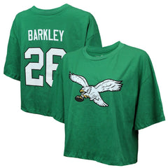 Saquon Barkley Philadelphia Eagles Majestic Threads Women's Swarovski Crystals Boxy Cropped Name & Number T-Shirt Kelly Green - NFL