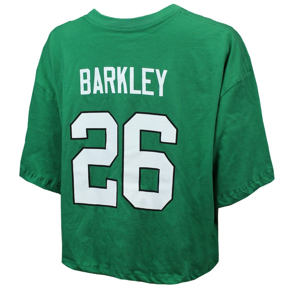 Saquon Barkley Philadelphia Eagles Majestic Threads Women's Swarovski Crystals Boxy Cropped Name & Number T-Shirt Kelly Green - NFL