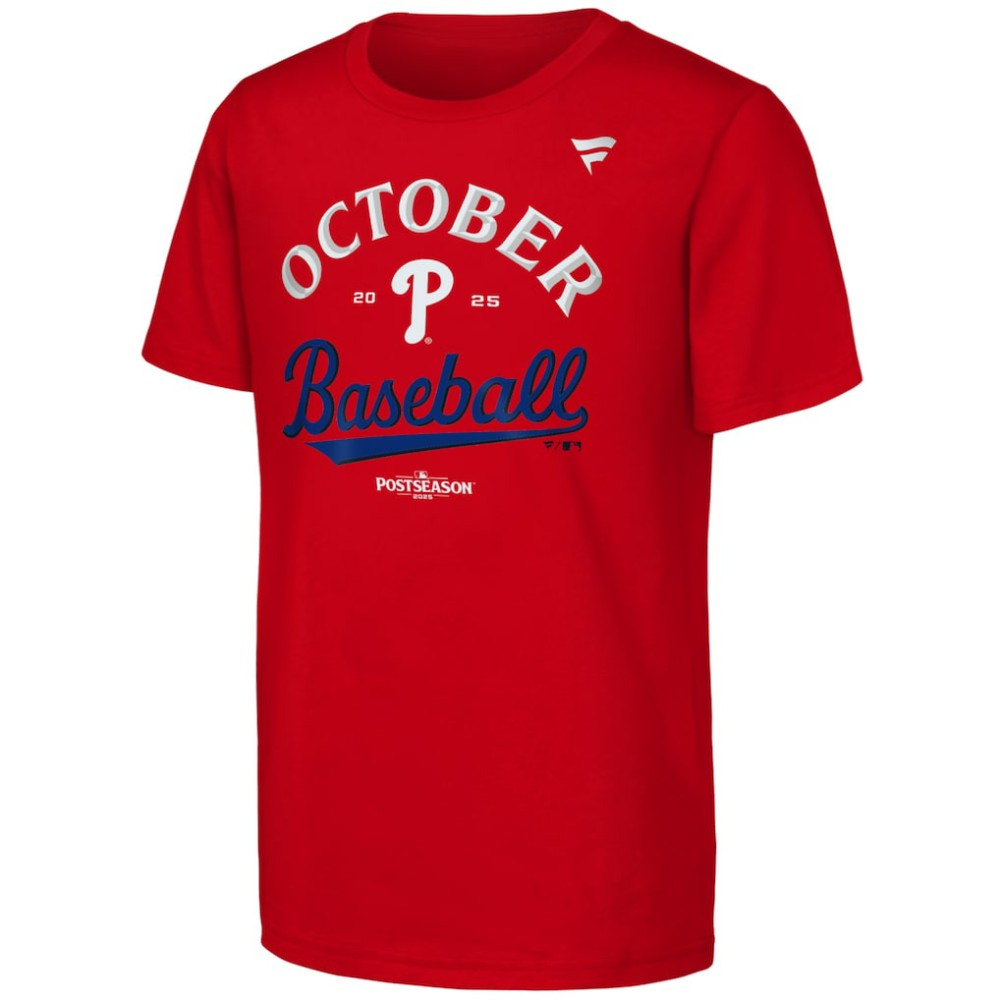 Philadelphia Phillies Fanatics Youth 2025 MLB Postseason Locker Room T-Shirt Near Me