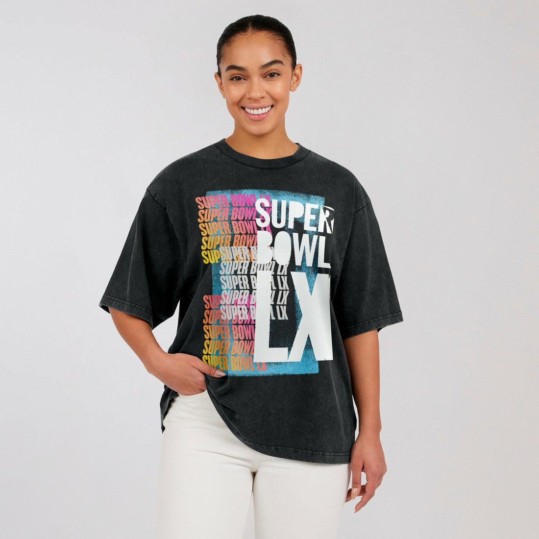 Super Bowl LX WEAR by Erin Andrews Women's Vintage Boyfriend T-Shirt Black - NFL