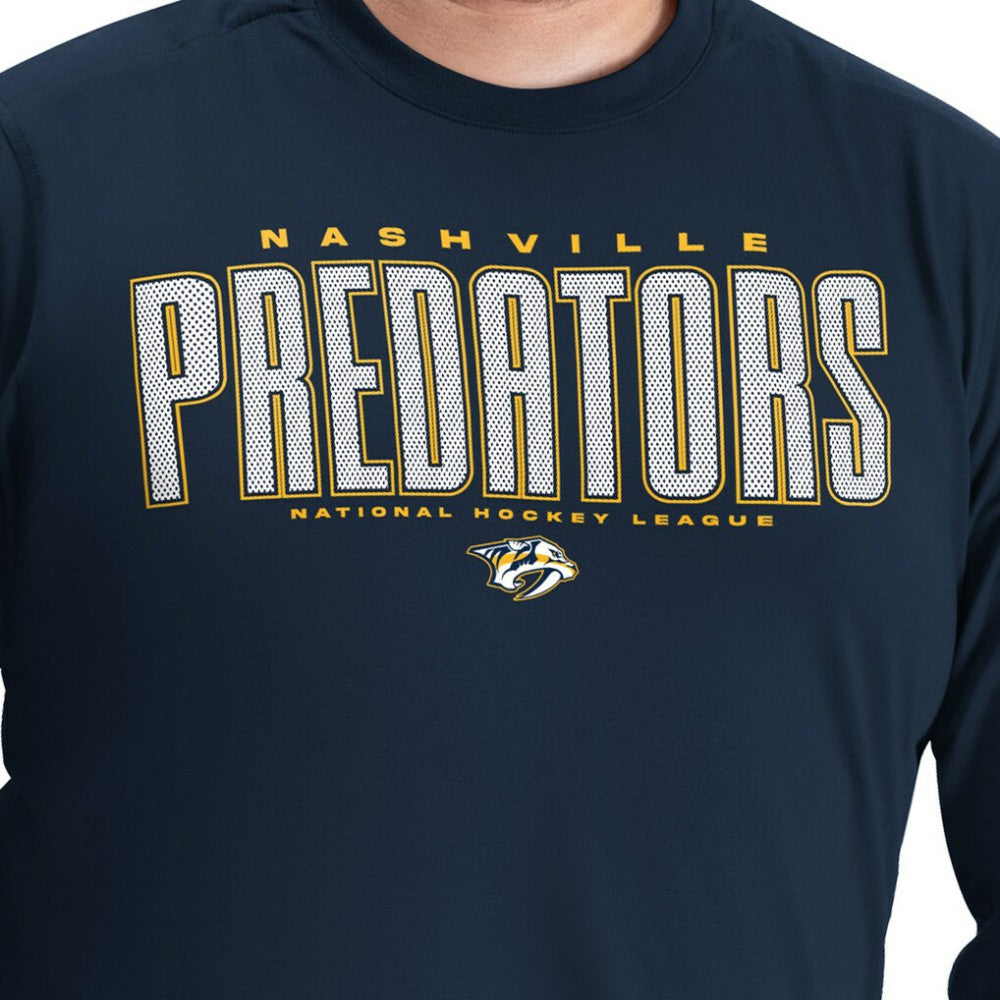 Nashville Predators - G-III Sports by Carl Banks Adaptive Mesh Effect Long Sleeve T-Shirt Navy