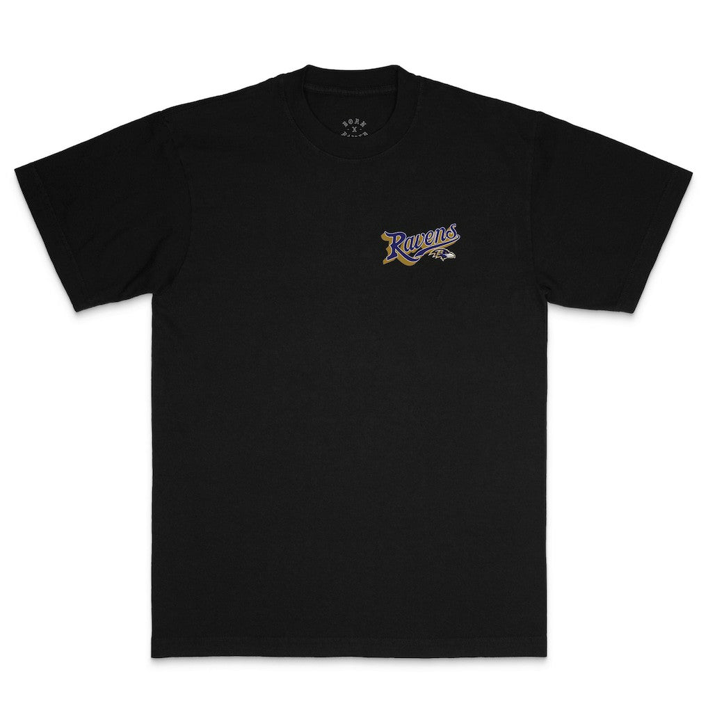 Baltimore Ravens Born x Raised Unisex Pro Script T-Shirt Black - NFL