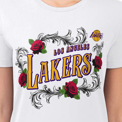 NBA - Los Angeles Lakers G-III 4Her by Carl Banks Women's Super-Slim Fit Lightweight Roses Crew Neck T-Shirt - White