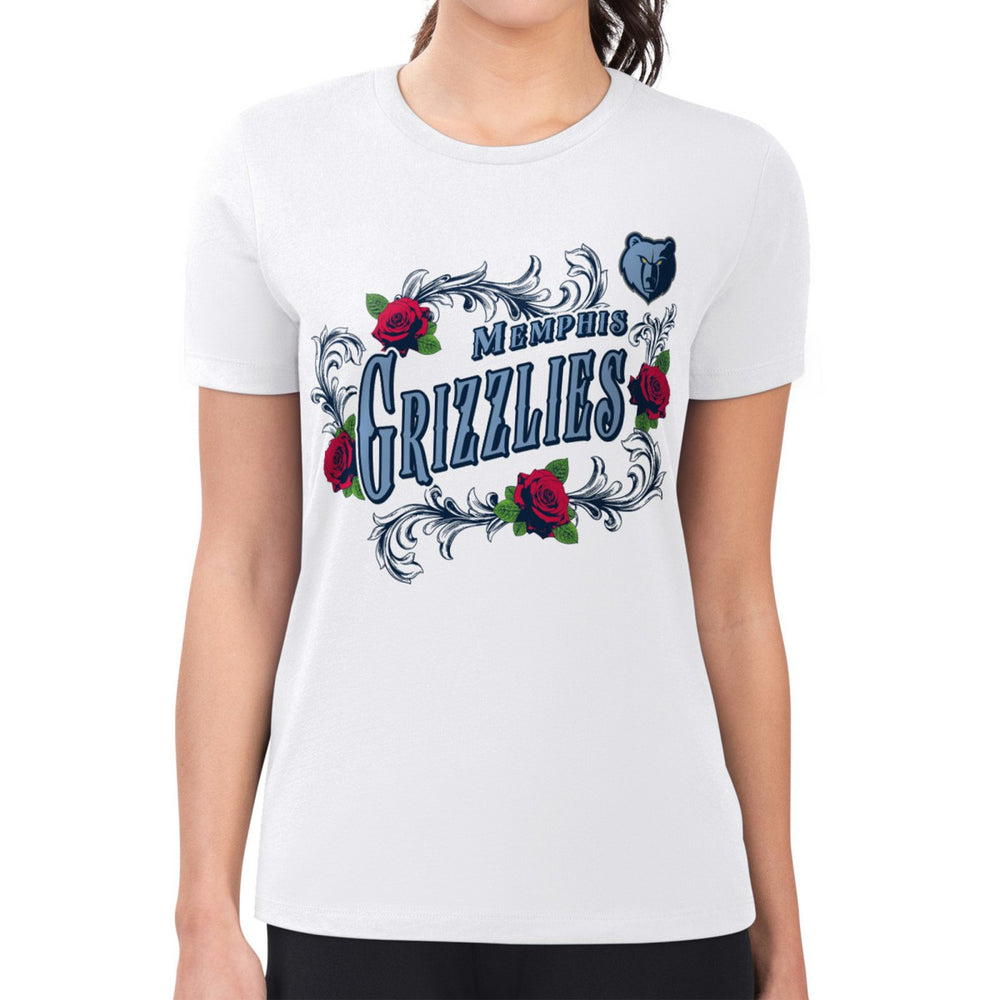 NBA - Memphis Grizzlies G-III 4Her by Carl Banks Women's Super-Slim Fit Lightweight Roses Crew Neck T-Shirt - White