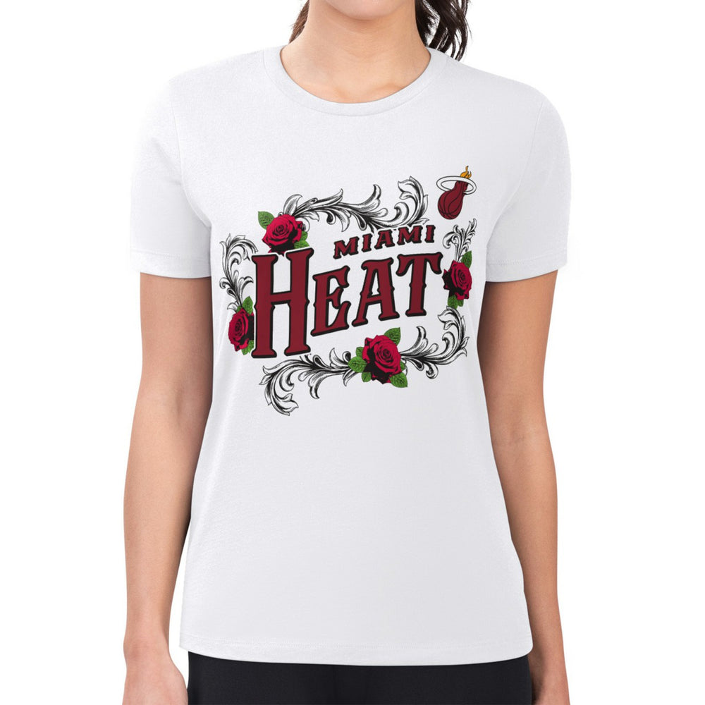 NBA - Miami Heat G-III 4Her by Carl Banks Women's Super-Slim Fit Lightweight Roses Crew Neck T-Shirt - White