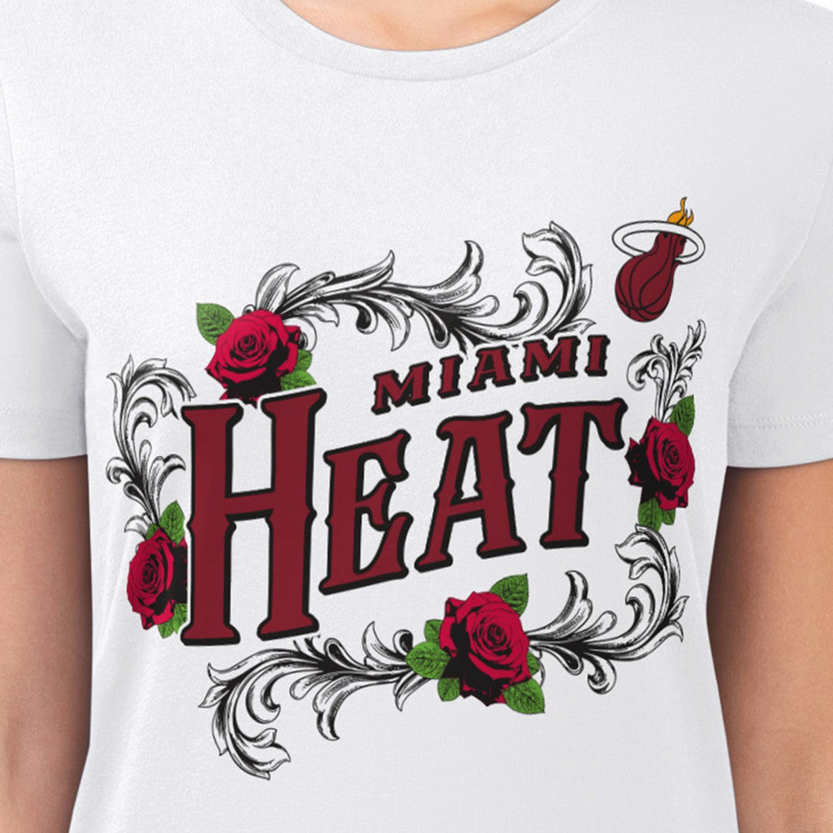 NBA - Miami Heat G-III 4Her by Carl Banks Women's Super-Slim Fit Lightweight Roses Crew Neck T-Shirt - White