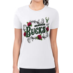 NBA - Milwaukee Bucks G-III 4Her by Carl Banks Women's Super-Slim Fit Lightweight Roses Crew Neck T-Shirt - White