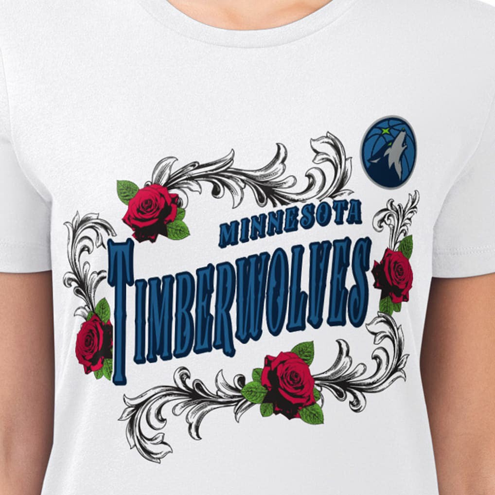 NBA - Minnesota Timberwolves G-III 4Her by Carl Banks Women's Super-Slim Fit Lightweight Roses Crew Neck T-Shirt - White