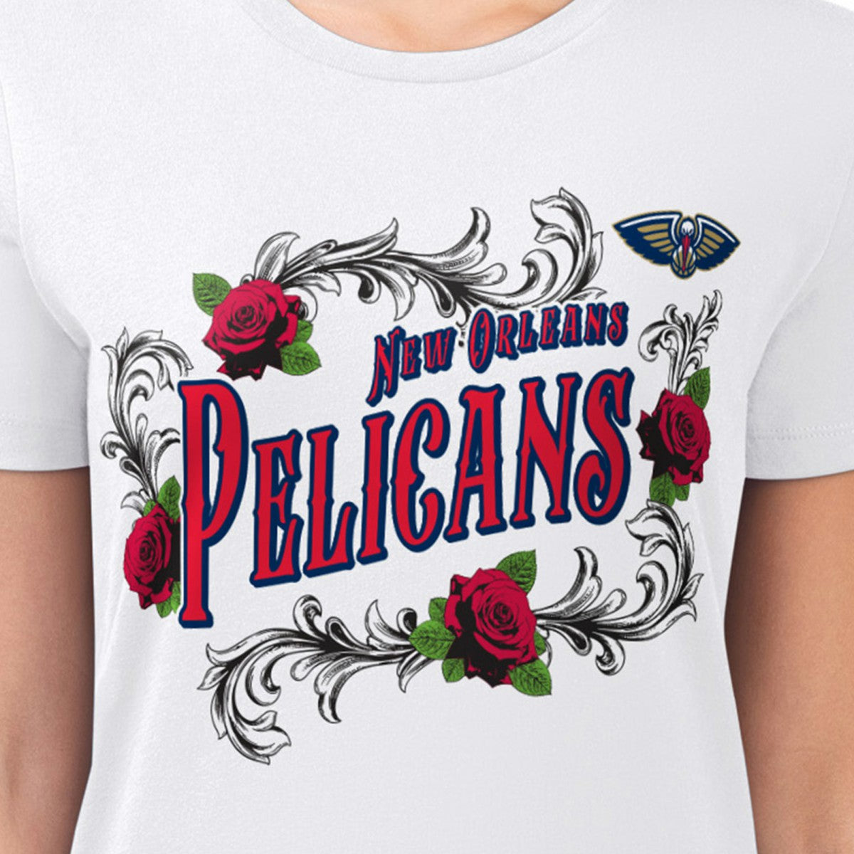 NBA - New Orleans Pelicans G-III 4Her by Carl Banks Women's Super-Slim Fit Lightweight Roses Crew Neck T-Shirt - White
