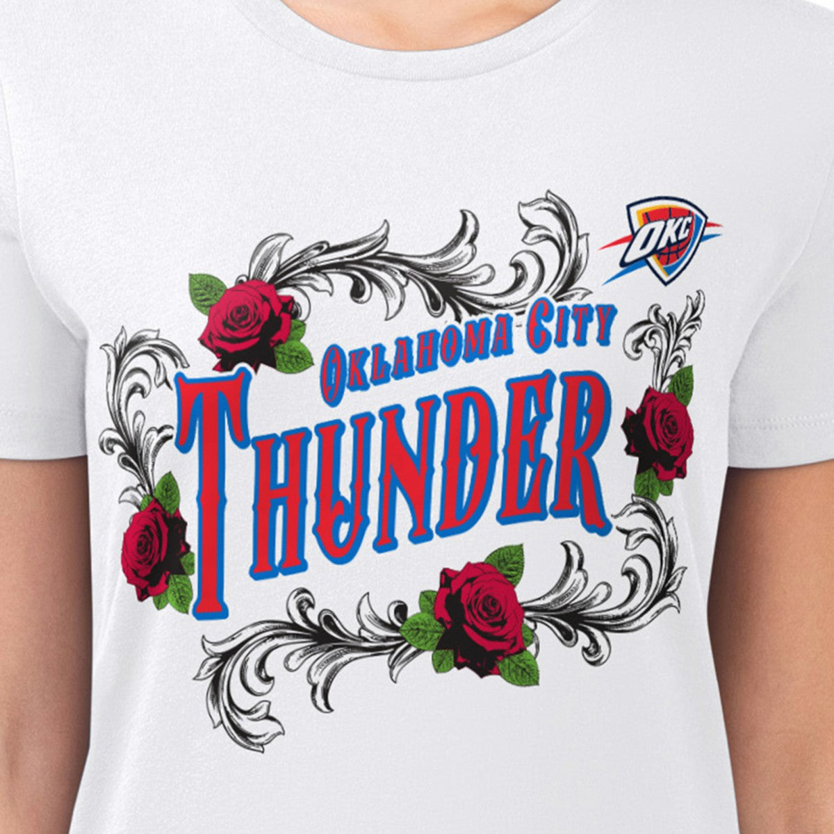 NBA - Oklahoma City Thunder G-III 4Her by Carl Banks Women's Super-Slim Fit Lightweight Roses Crew Neck T-Shirt - White