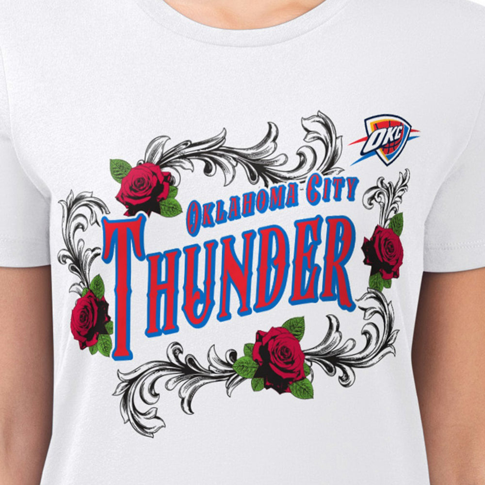 NBA - Oklahoma City Thunder G-III 4Her by Carl Banks Women's Super-Slim Fit Lightweight Roses Crew Neck T-Shirt - White