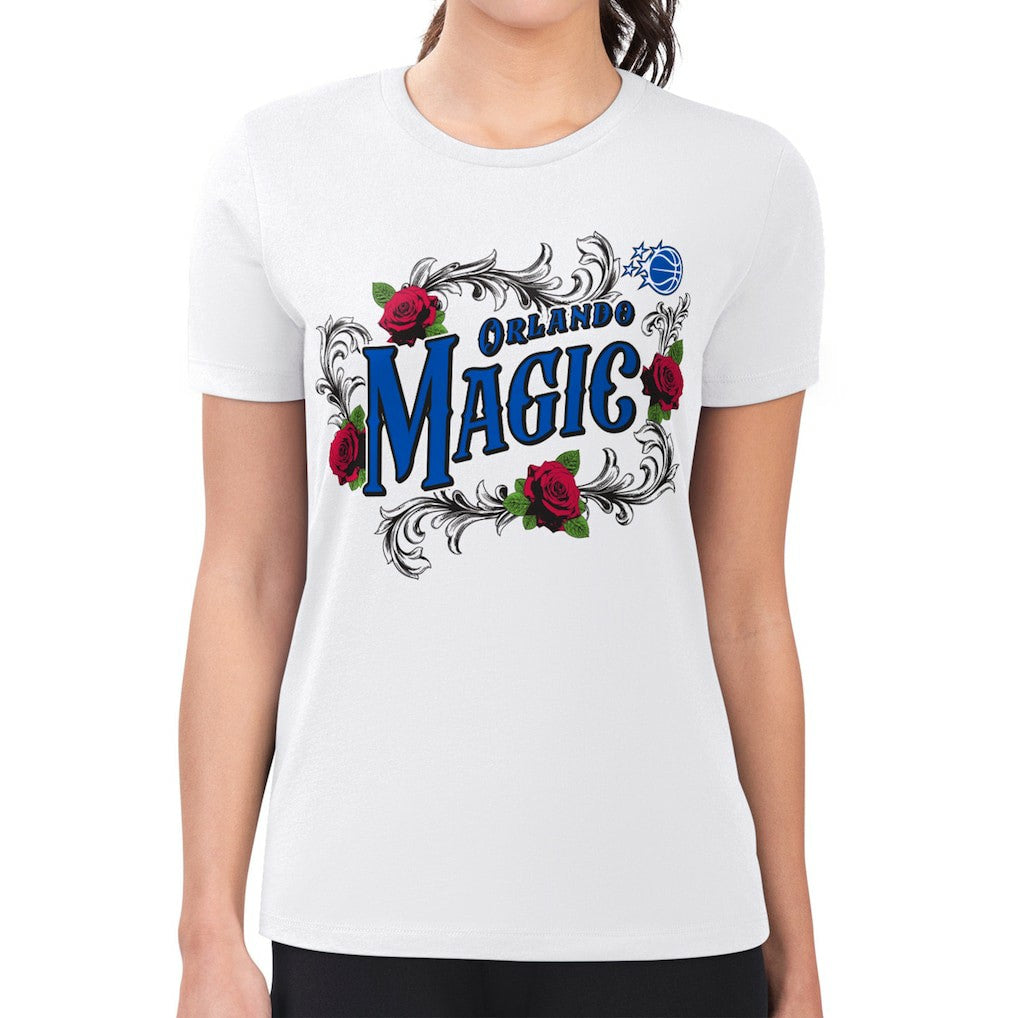 NBA - Orlando Magic G-III 4Her by Carl Banks Women's Super-Slim Fit Lightweight Roses Crew Neck T-Shirt - White
