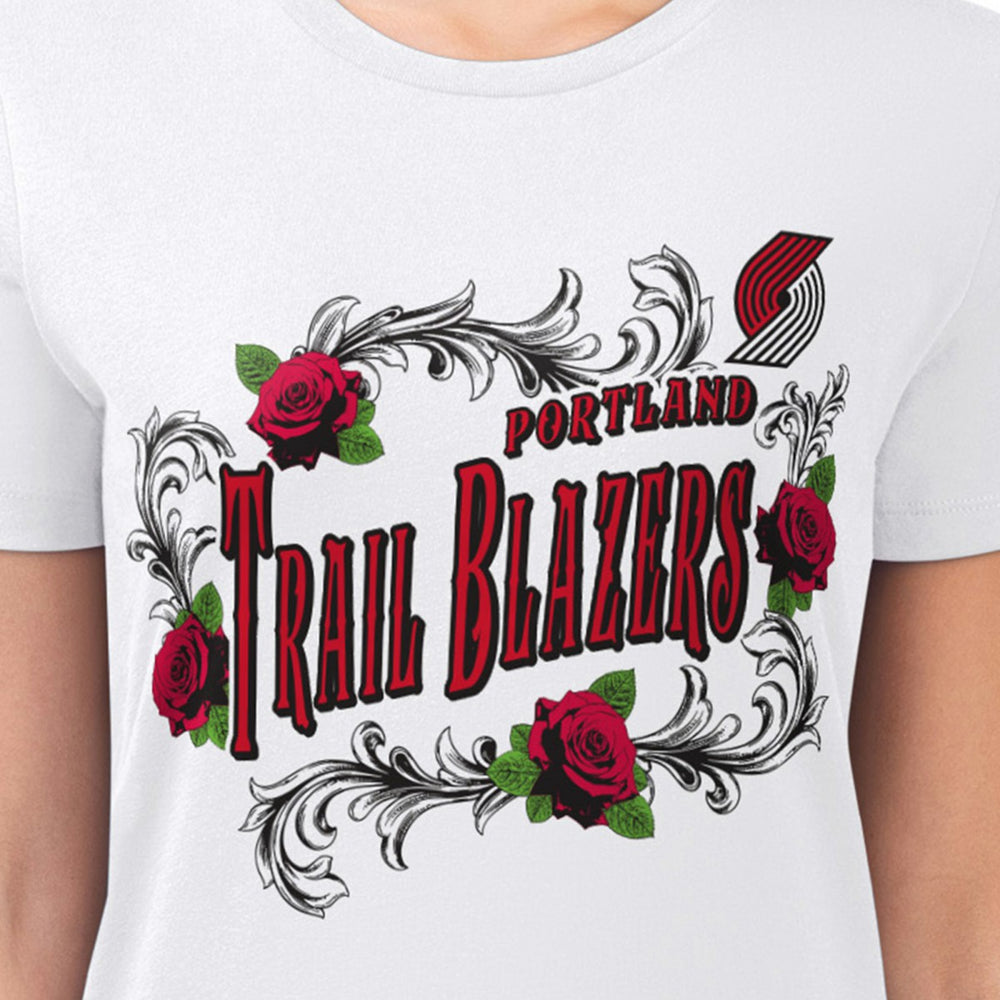 NBA - Portland Trail Blazers G-III 4Her by Carl Banks Women's Super-Slim Fit Lightweight Roses Crew Neck T-Shirt - White