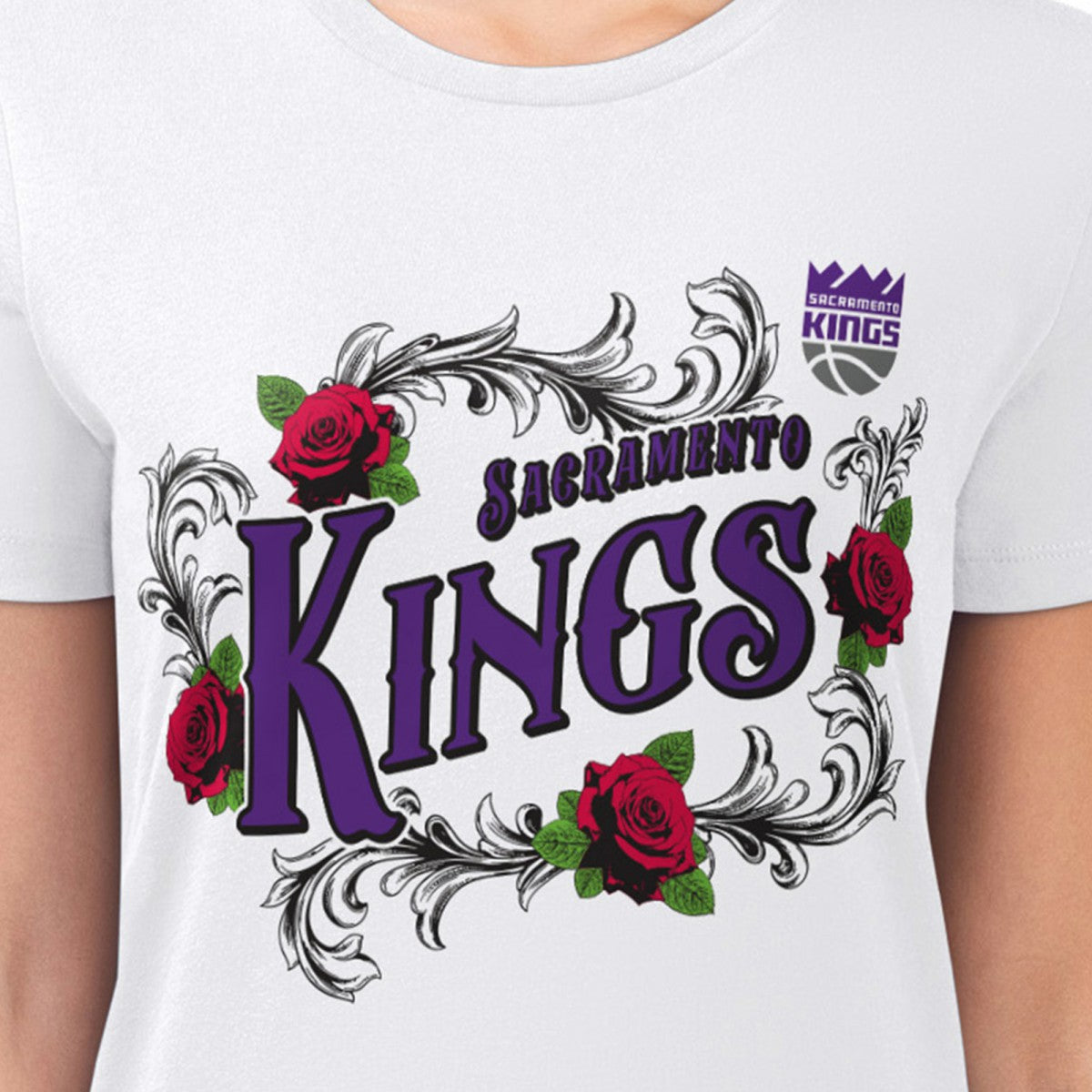 NBA - Sacramento Kings G-III 4Her by Carl Banks Women's Super-Slim Fit Lightweight Roses Crew Neck T-Shirt - White