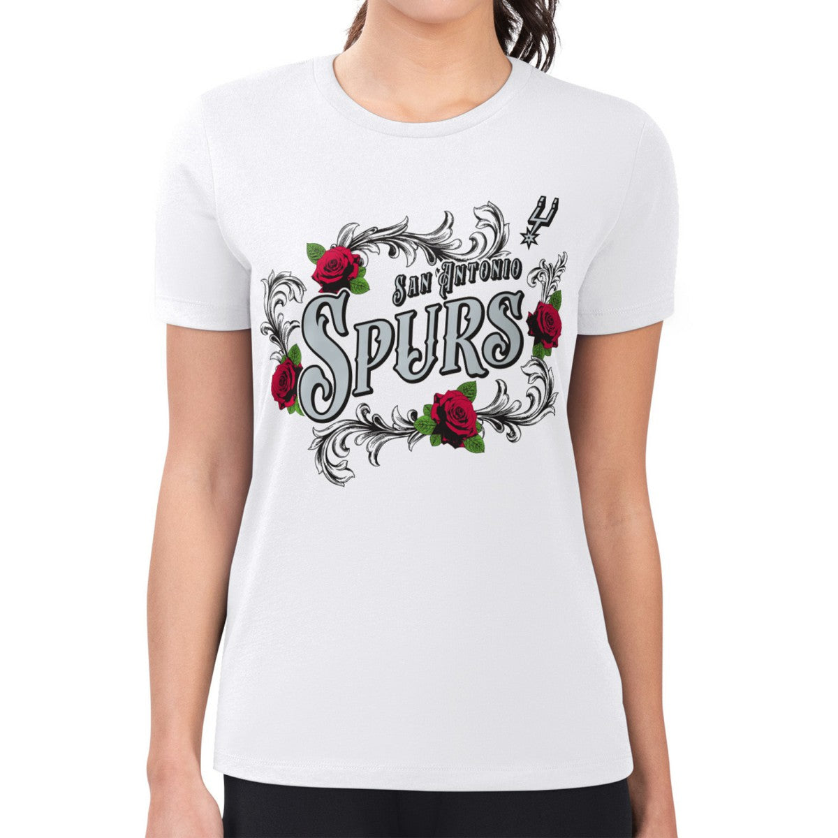 NBA - San Antonio Spurs G-III 4Her by Carl Banks Women's Super-Slim Fit Lightweight Roses Crew Neck T-Shirt - White
