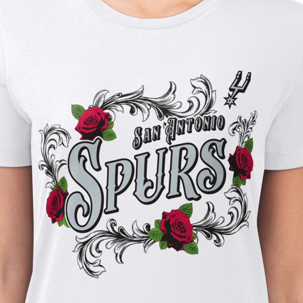 NBA - San Antonio Spurs G-III 4Her by Carl Banks Women's Super-Slim Fit Lightweight Roses Crew Neck T-Shirt - White