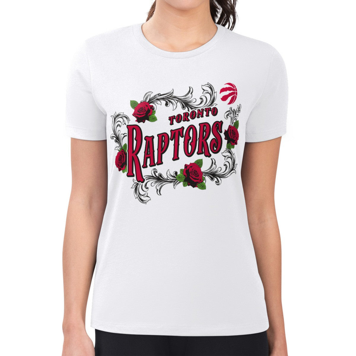 NBA - Toronto Raptors G-III 4Her by Carl Banks Women's Super-Slim Fit Lightweight Roses Crew Neck T-Shirt - White