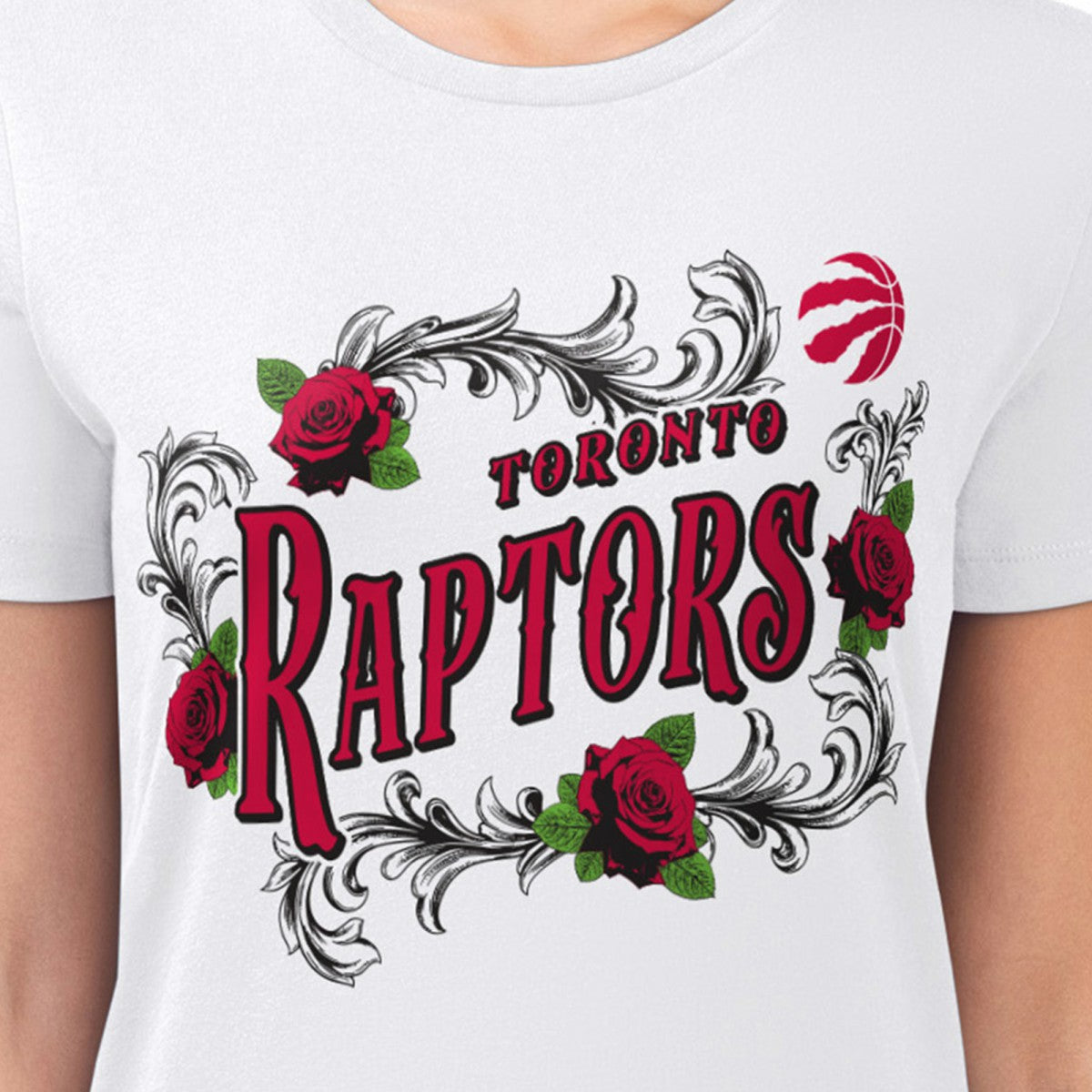 NBA - Toronto Raptors G-III 4Her by Carl Banks Women's Super-Slim Fit Lightweight Roses Crew Neck T-Shirt - White