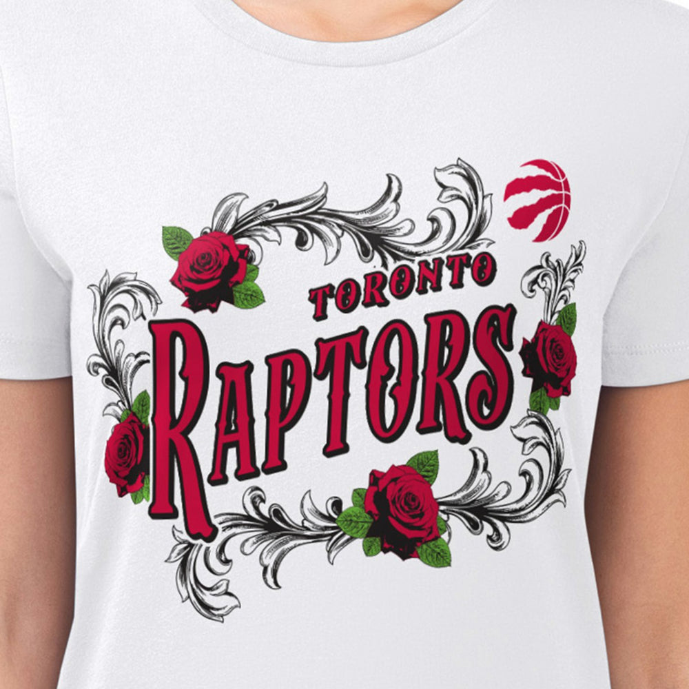 NBA - Toronto Raptors G-III 4Her by Carl Banks Women's Super-Slim Fit Lightweight Roses Crew Neck T-Shirt - White