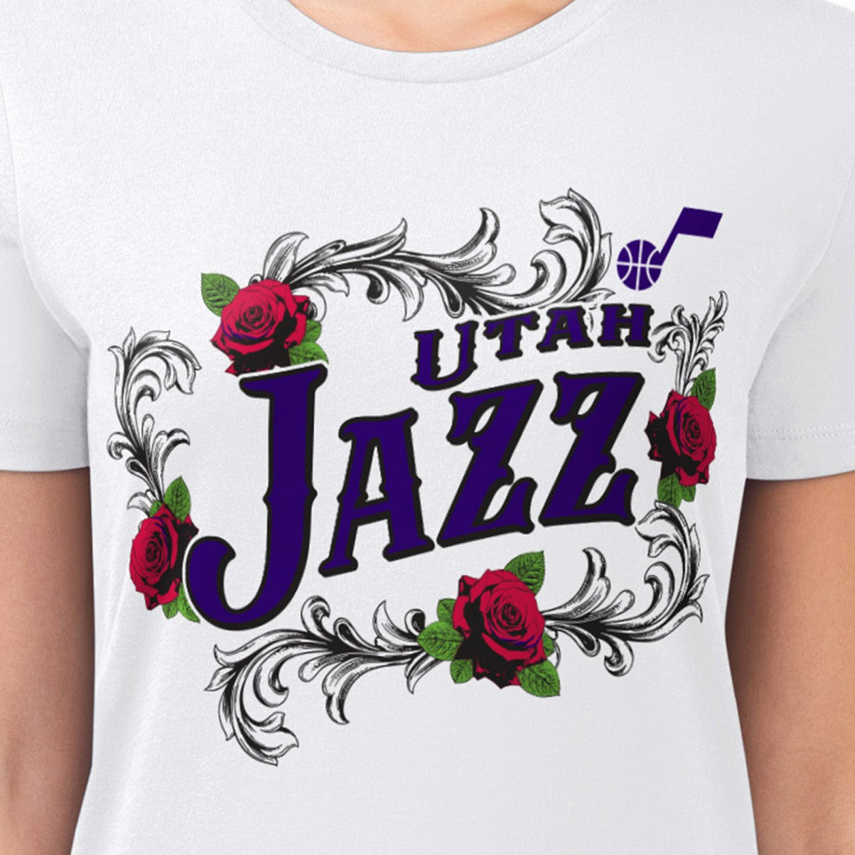 NBA - Utah Jazz G-III 4Her by Carl Banks Women's Super-Slim Fit Lightweight Roses Crew Neck T-Shirt - White