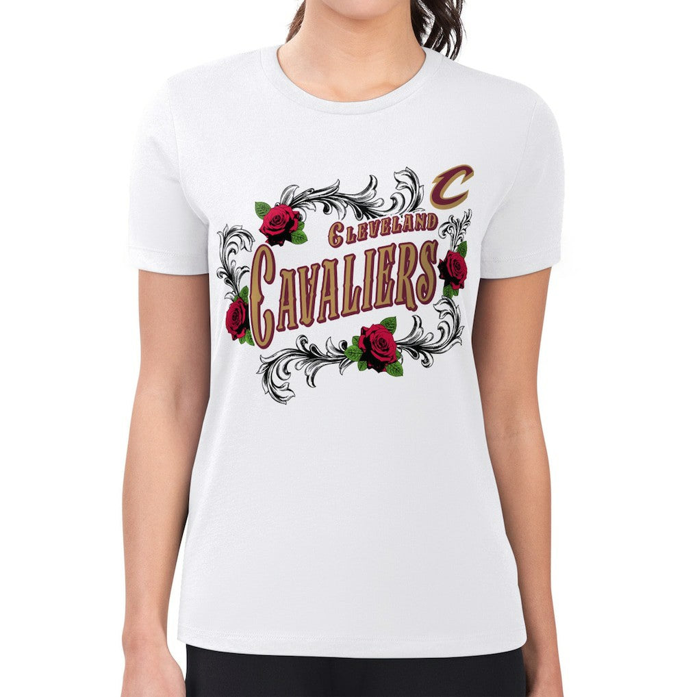 NBA - Cleveland Cavaliers G-III 4Her by Carl Banks Women's Super-Slim Fit Lightweight Roses Crew Neck T-Shirt - White