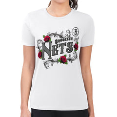 NBA - Brooklyn Nets G-III 4Her by Carl Banks Women's Super-Slim Fit Lightweight Roses Crew Neck T-Shirt - White