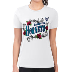 NBA - Charlotte Hornets G-III 4Her by Carl Banks Women's Super-Slim Fit Lightweight Roses Crew Neck T-Shirt - White