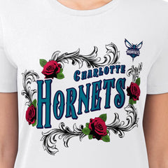 NBA - Charlotte Hornets G-III 4Her by Carl Banks Women's Super-Slim Fit Lightweight Roses Crew Neck T-Shirt - White