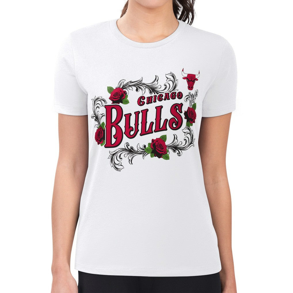 NBA - Chicago Bulls G-III 4Her by Carl Banks Women's Super-Slim Fit Lightweight Roses Crew Neck T-Shirt - White
