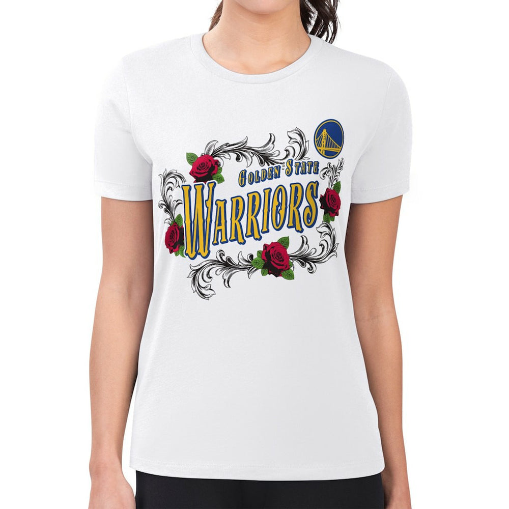 NBA - Golden State Warriors G-III 4Her by Carl Banks Women's Super-Slim Fit Lightweight Roses Crew Neck T-Shirt - White