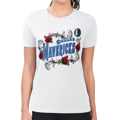 NBA - Dallas Mavericks G-III 4Her by Carl Banks Women's Super-Slim Fit Lightweight Roses Crew Neck T-Shirt - White