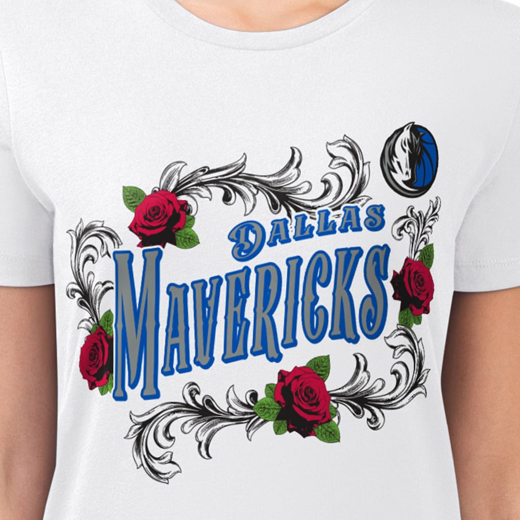 NBA - Dallas Mavericks G-III 4Her by Carl Banks Women's Super-Slim Fit Lightweight Roses Crew Neck T-Shirt - White